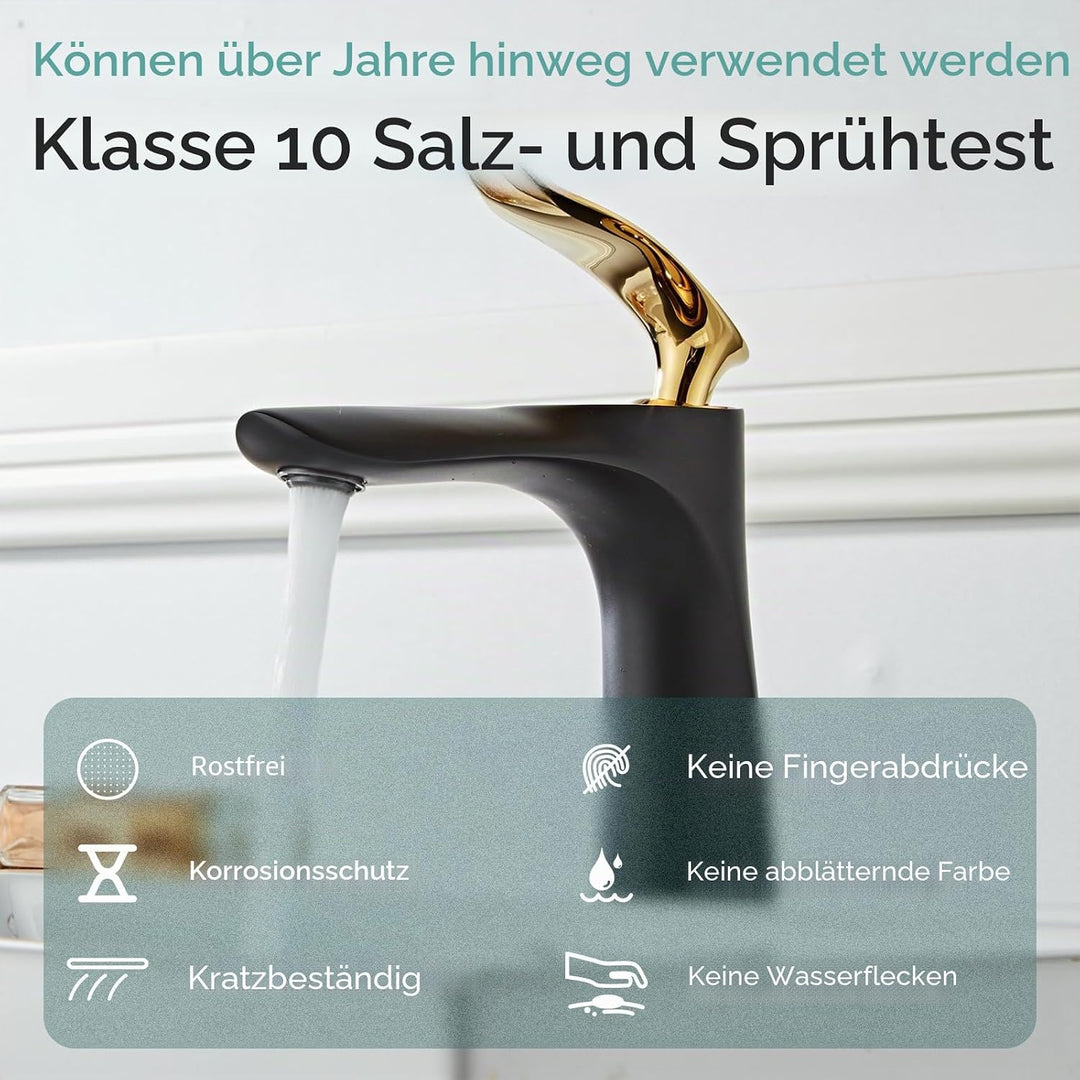 Waschbecken Wasserhahn Chrom Gold/Schwarz Einhand Messing Einlochmontage Leekayer,LK75239BGg