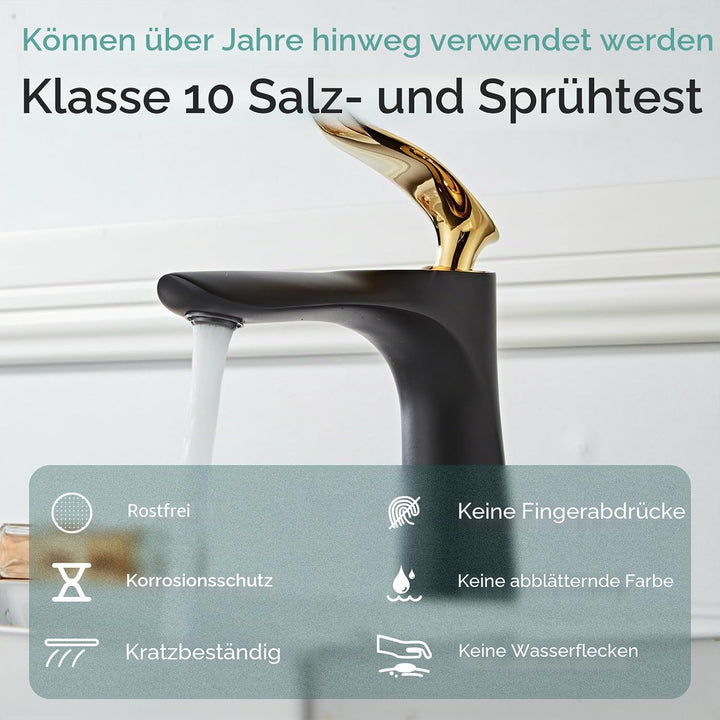 Waschbecken Wasserhahn Chrom Gold/Schwarz Einhand Messing Einlochmontage Leekayer,LK75239BGg
