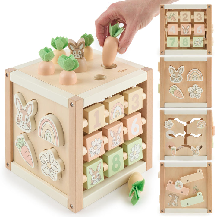 Bieco Motorikwürfel Hase Fine nachhaltiges Holz FSC® | Spielwürfel Baby | Motorikwürfel ab 1 Jahr Ac