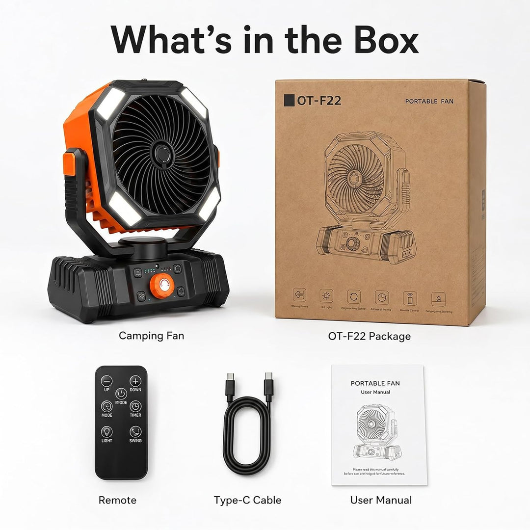 Camping Ventilator mit LED Laterne, 10000mAh Akku Outdoor Ventilator mit Sprühfunktion, Tragbarer Ve