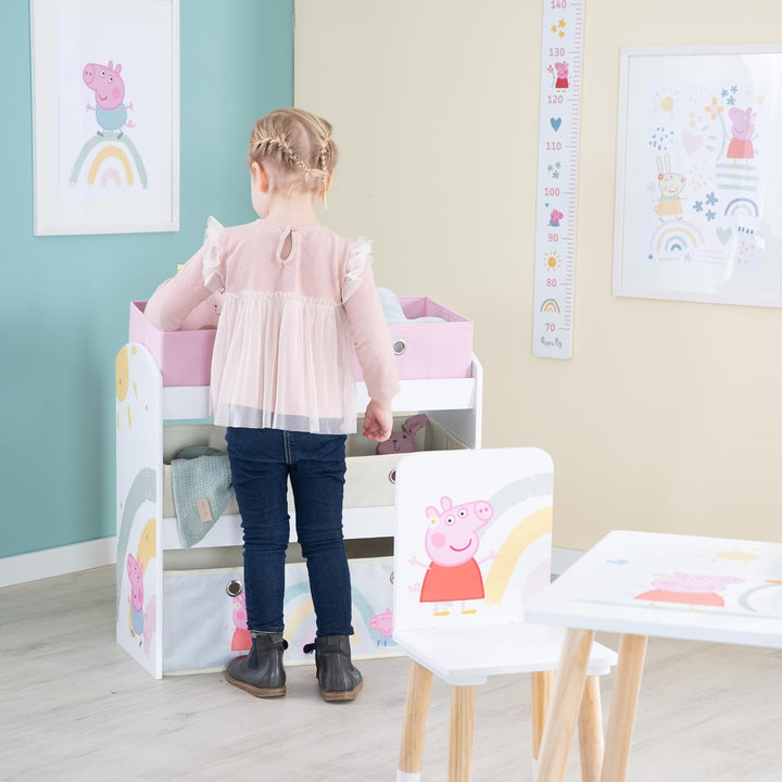 roba Spielregal aus Holz Peppa Pig - Spielzeugregal mit 5 Boxen - Montessori Aufbewahrungsregal für