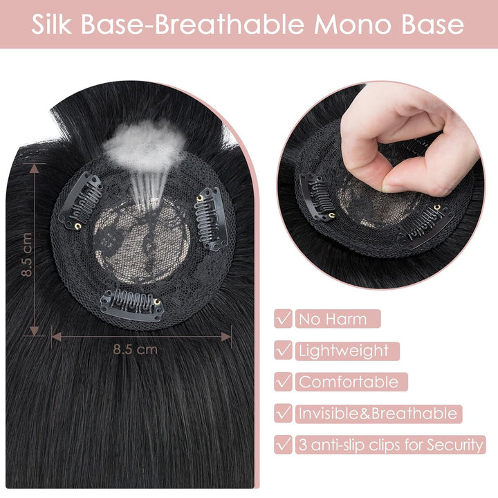 Silk-co Topper Extensions Haarteile Echthaar Clip in Extensions Echthaar Weich Natürlich Glatt Toupe