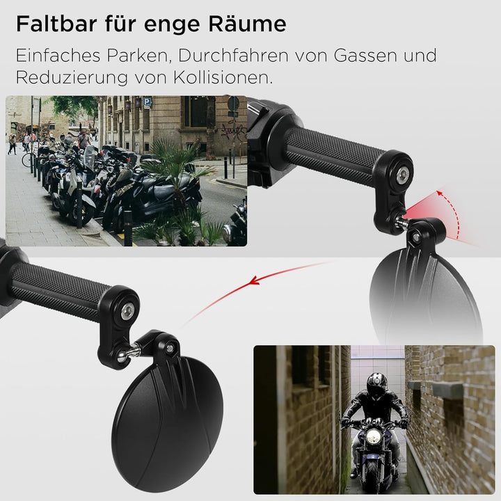 evermotor Motorrad Spiegel, Lenkerendenspiegel E-geprüft, 360°Drehbar, Runde kompatibal mit Scooter,