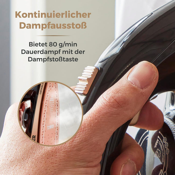 TOWER T22023GLDVDE IRON STEAM GENERATOR Dampfgenerator, Champagnergold und Schwarz Ceraglide Dampfbü