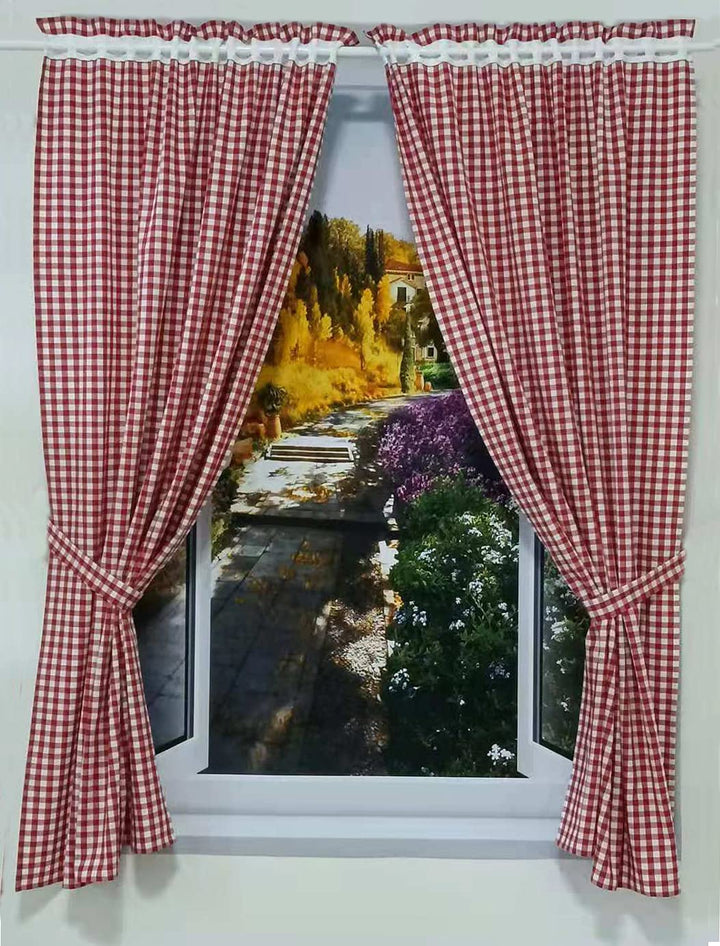 Yaland Vorhänge mit Karo-Muster Landhausstil Gardinen Karo-grösse 1x1cm Wohnzimmer Gardinenschals mi