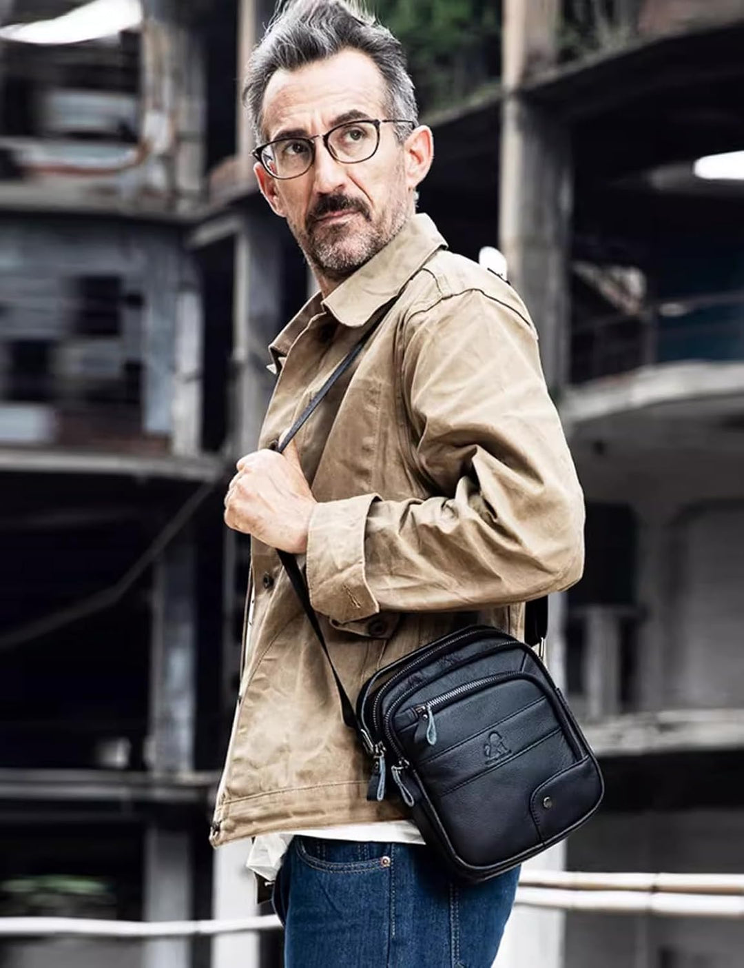 Umhängetasche aus Echtem Leder Herren Casual Fashion Crossbody Tasche Multifunktionaler Taschenbeute