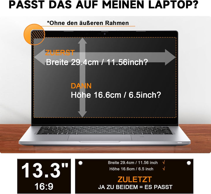 Mamol Sichtschutz 13.3 Zoll Blickschutzfilter für 16:9 Laptop, Blickschutzfolie Laptop Screen Filter