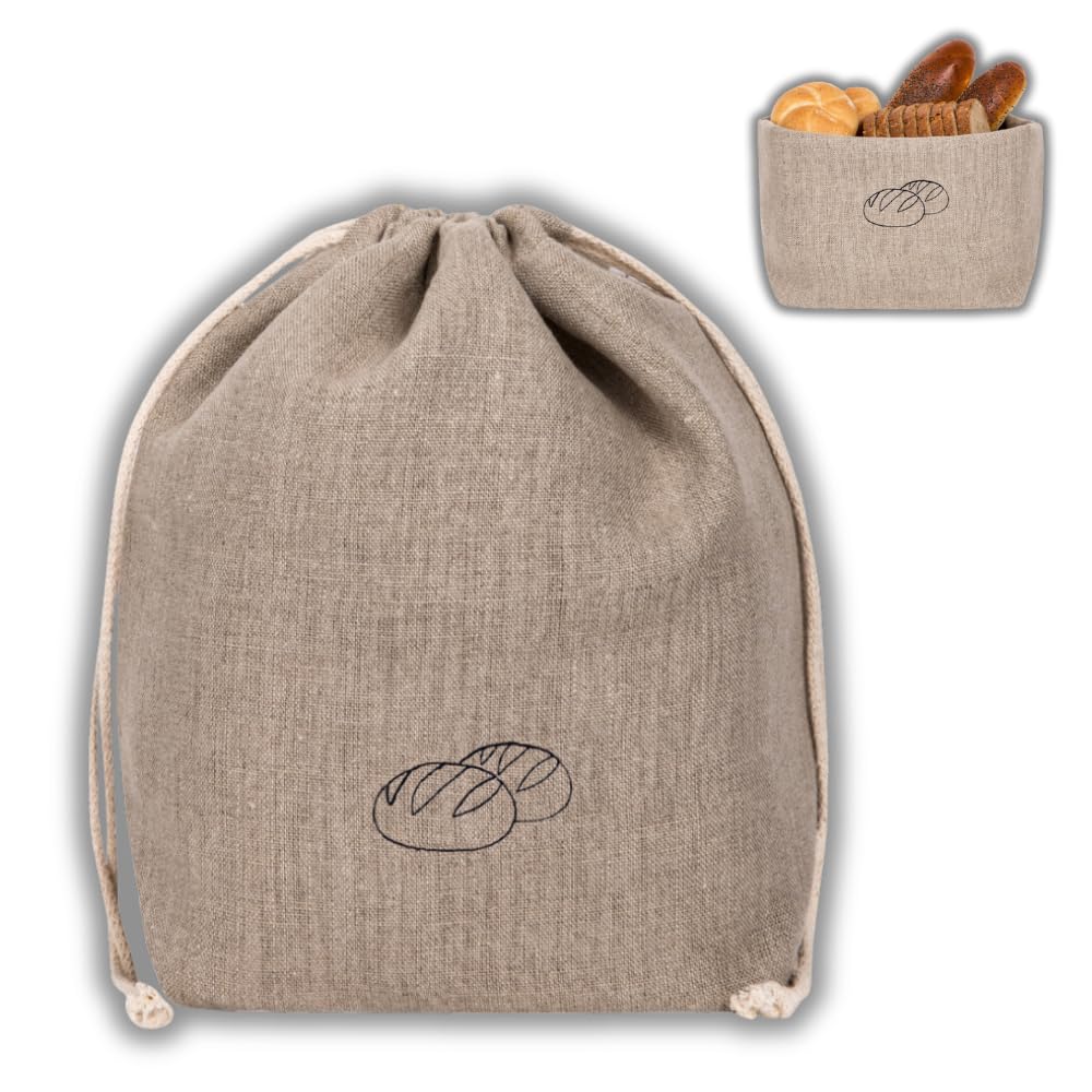 slowroom Brotbeutel 30 x 34 cm und Brotkorb 2 in 1 - Brotkorb Stoff - doppelte Leinenschicht - Brötc