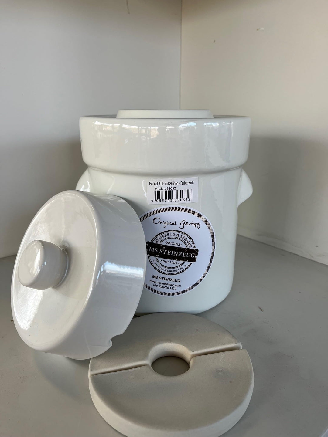 MS-Steinzeug Gärtopf Sauerkrauttopf 3 Liter + Beschwerungssteine weiss Grün, Grün