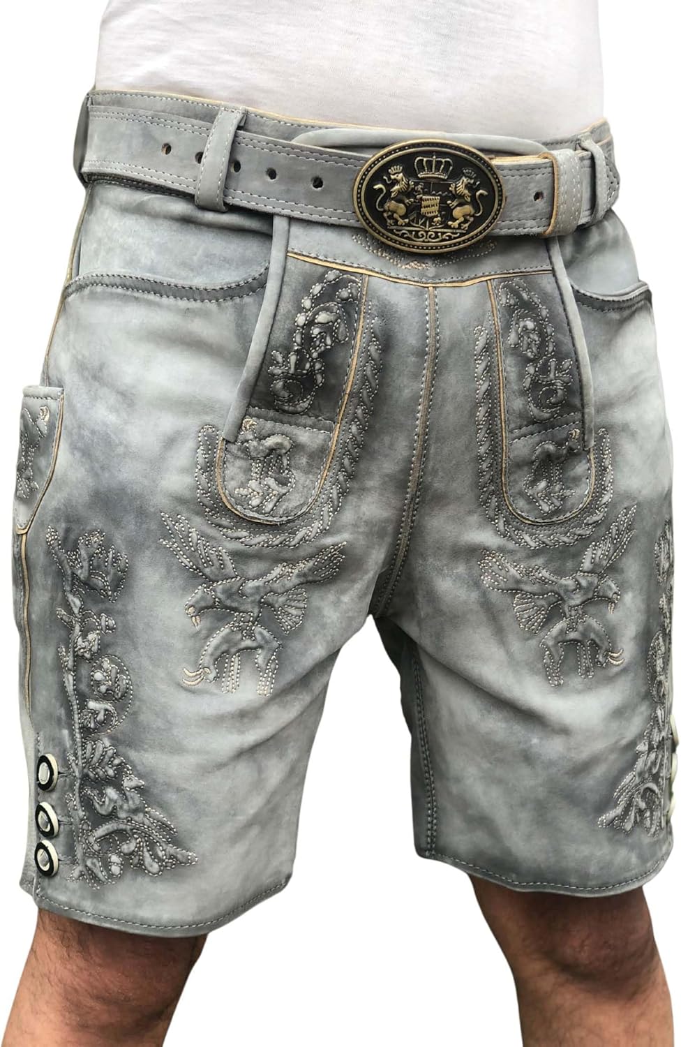 Lederhose Herren Oktoberfest Lederhose, traditionelle Wildbock Lederhose,Kurze Bayrische Trachtenhos