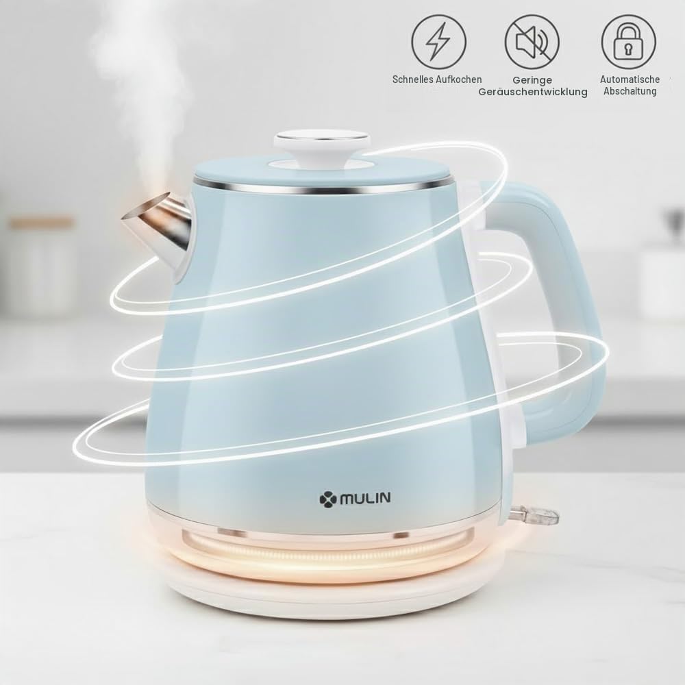 MULIN wasserkocher retro, Elektrischer Wasserkocher mit 360° Basis, 1,8 L Kapazität, 2200 W, Schnell