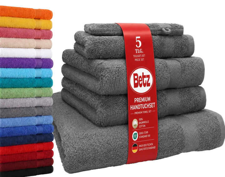 Betz 5-TLG. Handtuch-Set Premium 100% Baumwolle 1 Duschtuch 2 Handtücher 1 Gästetuch 1 Waschhandschu