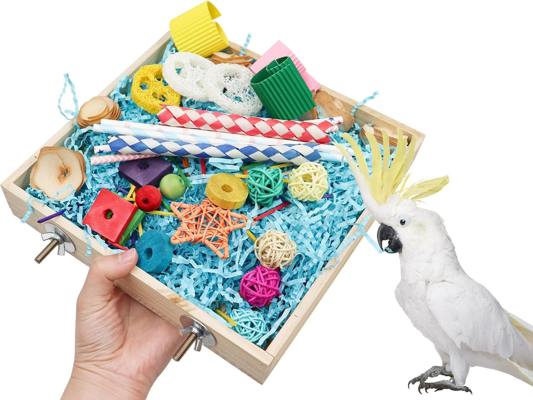 Vogel-Foraging-Spielzeugbox, Holz-Papageien-Schredder-Spielzeugbox, Vogel-Kau-Spielzeuge, Vogelkäfig