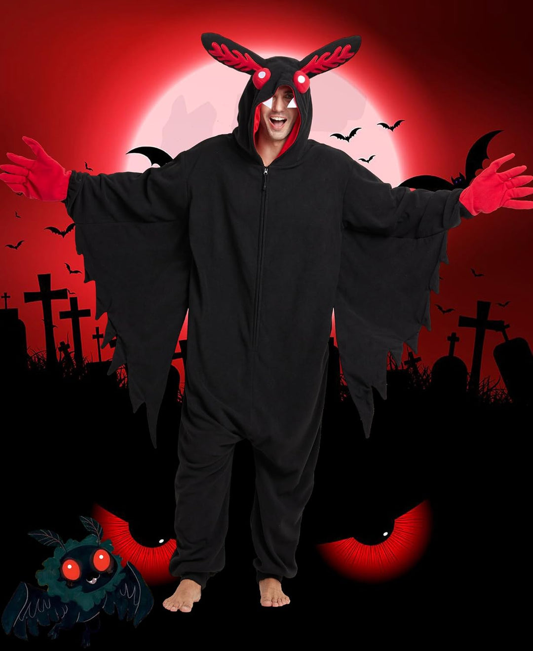 Kidukso Mysteriöse Mothman Onesie Pyjamas Tier Hallween Weihnachten Schlafanzug Unisex Cosplay Kostü