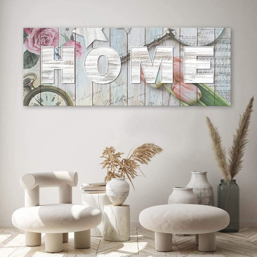 Feeby Vlies Leinwandbild Rustikal Shabby Chic Blumen 150x60 cm Wand Bild Kunstdruck Deko Wohnzimmer