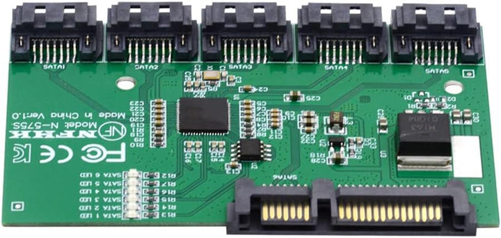 NFHK SATA 3.0 6Gbps 1 bis 5 Splitter Ports HUB Adapter Konverter PM Multiplier Port Selector JMB575