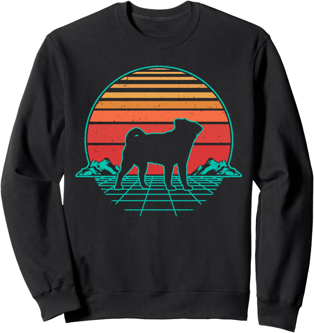 Mops Hund Welpe Retro Vintage Sunset Sweatshirt
