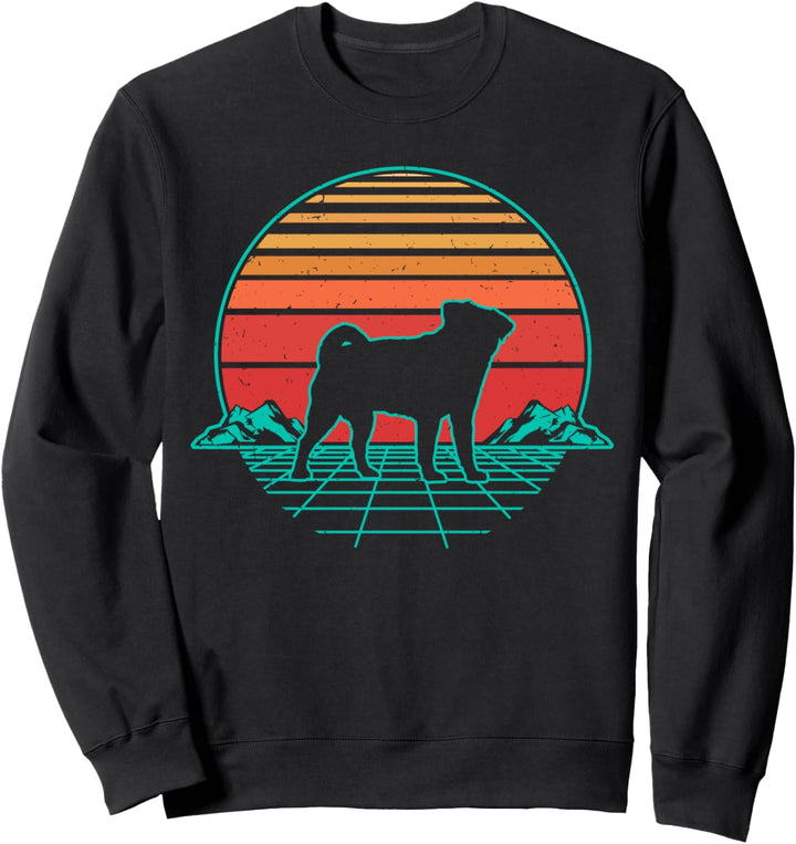 Mops Hund Welpe Retro Vintage Sunset Sweatshirt
