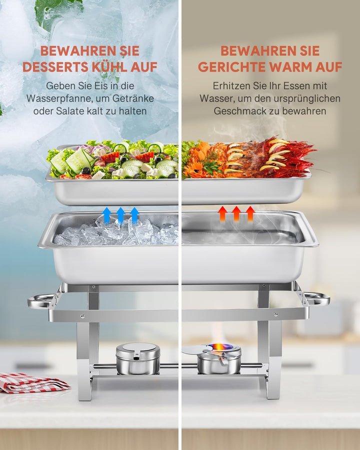 Wilprep Chafing Dish Edelstahl Buffet-Set Warmhaltebehälter Speisenwärmer Wärmebehälter Rechaud für