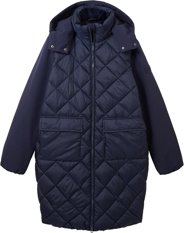 TOM TAILOR Damen 1036722 Steppmantel mit abnehmbarer Kapuze & Taschen (1er Pack) L 10668 - Sky Capta
