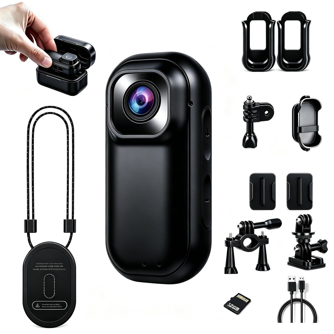 Xilecam 2,7K Magnetische Mini Bodycam, Spritzwasserfest mit Ladecase Schwarz, Schwarz