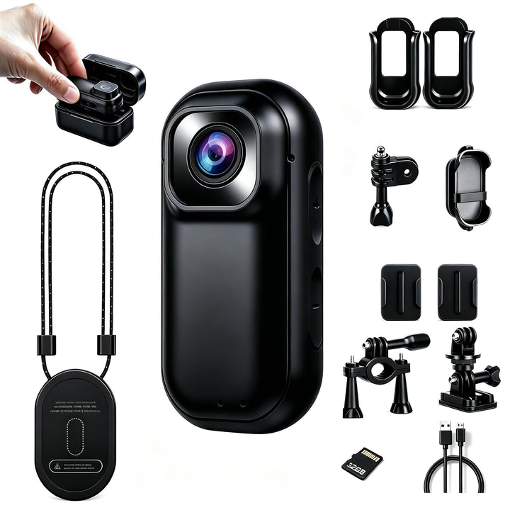Xilecam 2,7K Magnetische Mini Bodycam, Spritzwasserfest mit Ladecase Schwarz, Schwarz