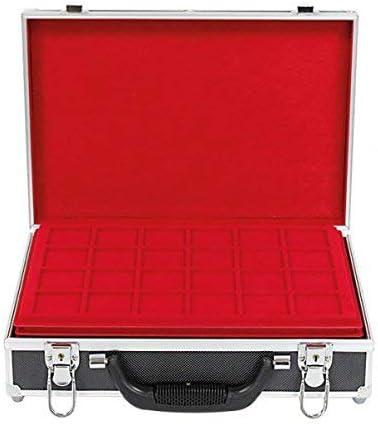 LINDNER Das Original Grosser Münzen-Sammelkoffer mit 8 roten Münztableaus in 5 verschiedenen Tableau