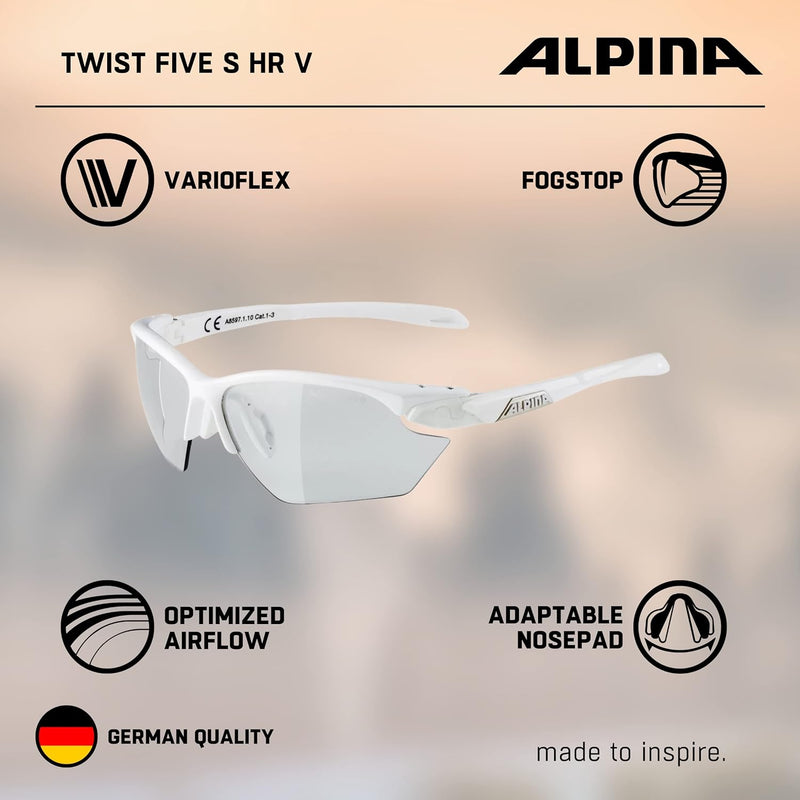 ALPINA TWIST FIVE S HR V - Selbsttönende, Bruchfeste & Beschlagfreie Sport- & Fahrradbrille Mit 100%