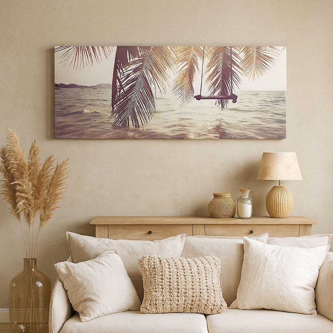 Wandbilder Dekoration Wohnzimmer Meer Palme Wasser Panorama Bilder auf Leinwand 120x50cm Leinwandbil