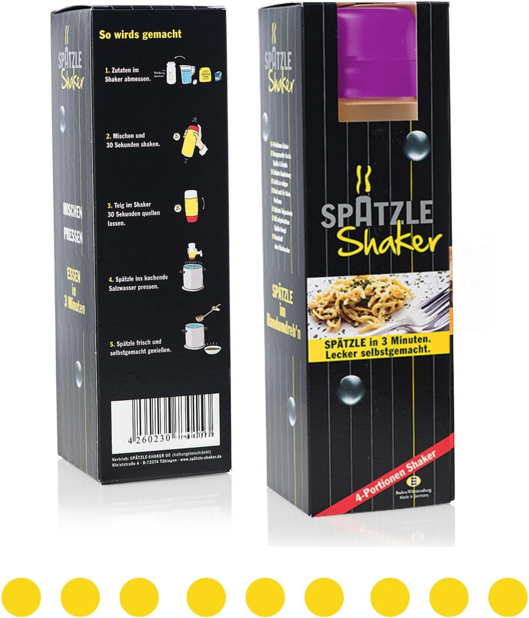 Spätzle-Shaker (LILA) für 4 Portionen selbstgemachte Spätzle (875ml) Spätzlepresse und Mixer in eine