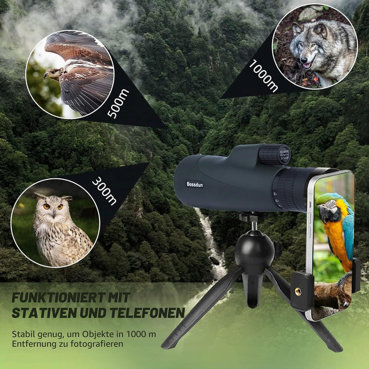 10-30x50 Zoom-Monokular-Teleskop mit Stativ Tragetasche Handschlaufe Telefonadapter - BAK4 Prisma &