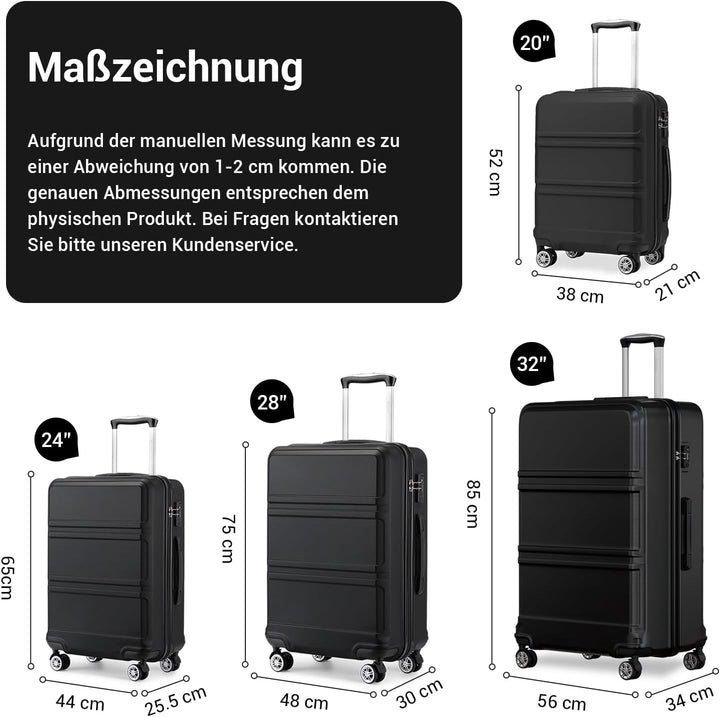 KONO Koffer Trolley Reisekoffer aus ABS+PC – Leichter Hartschalenkoffer mit 4 Zwillingsrollen und TS