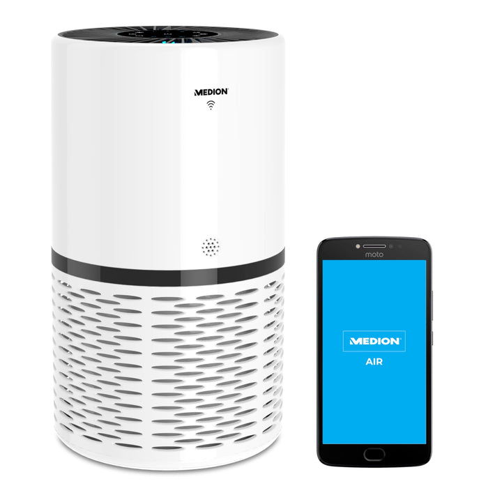 MEDION Luftreiniger mit App Steuerung (HEPA Filter, Smart, reduziert Aerosole Pollen Staub Tierhaare