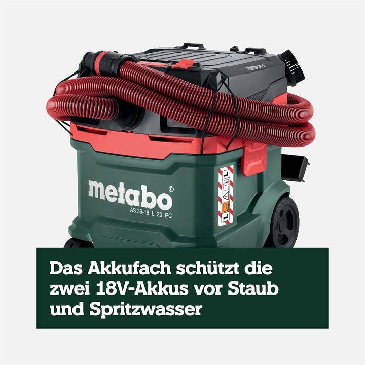 metabo Akku-Sauger AS 36-18 L 20 PC - 18 V, 20L Behälter - Staubklasse L, Nass- und Trockensauger, B