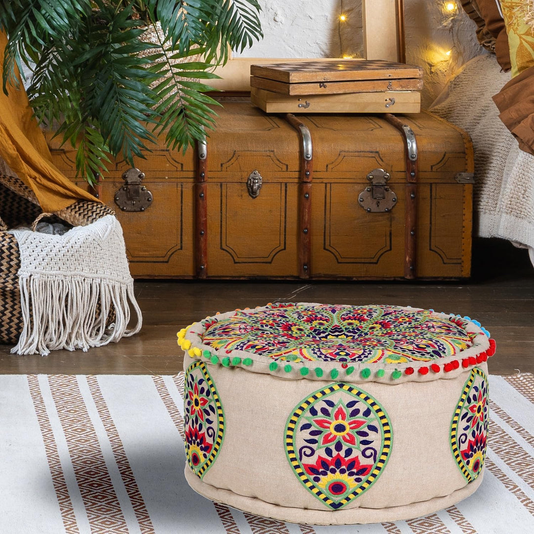 MARRAKESCH Pouf Hocker aus Baumwolle Hakika Inklusive Füllung ø 50cm Rund Bodenkissen als Orientalis