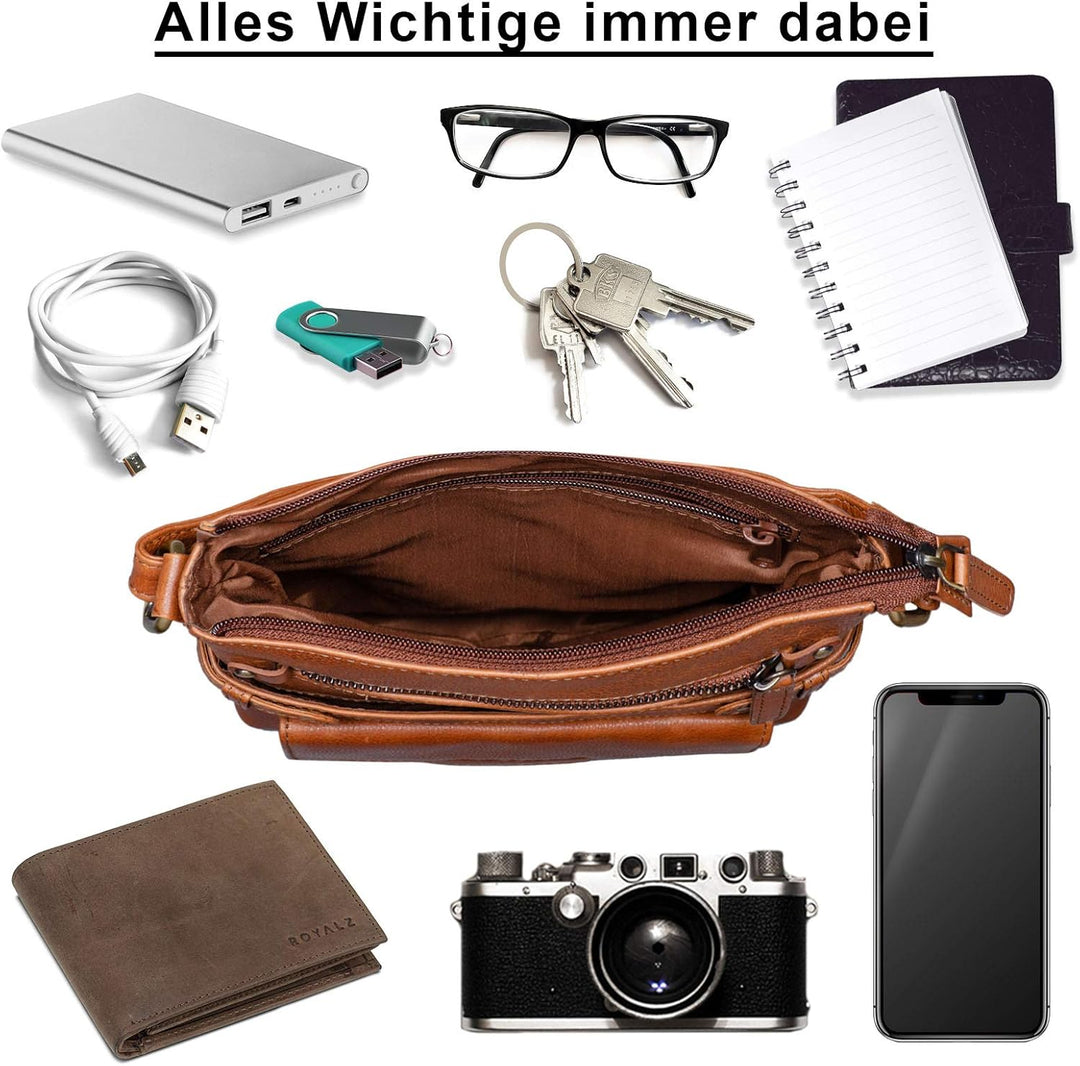 ROYALZ 'Madison' Vintage Handtasche Damen Umhängetasche klein kompakte Ledertasche Schultertasche Te