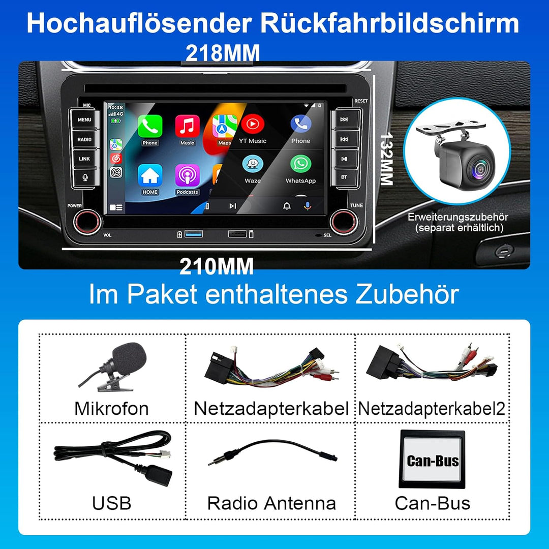 Autoradio für Golf 5 6 Passat Jetta Caddy Polo cc Tiguan EOS Touran T5 Scirocco Wireless Carplay & A