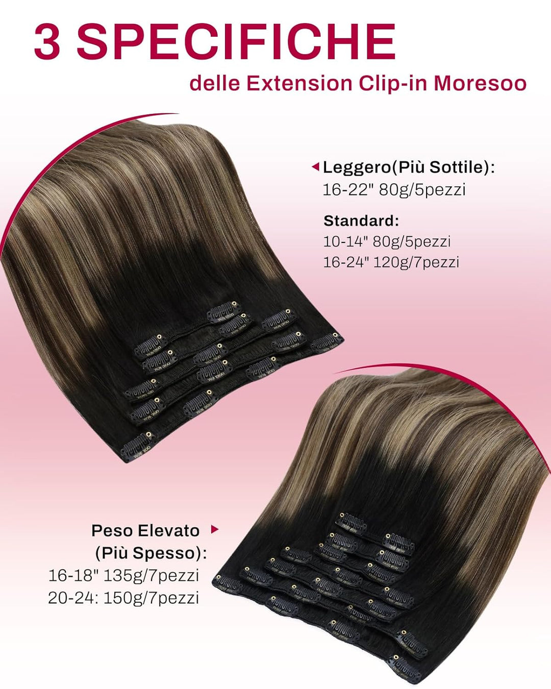 Moresoo Echthaar Extensions Clip Schwarz Remy Clip in Extensions Echthaar Doppelt Tressen Haarextens