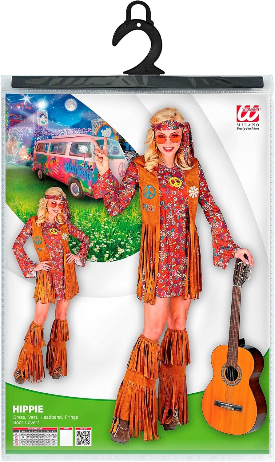 WIDMANN 02860 COSTUME HIPPIE DONNA GILET E FRANGE XXL #028F, XXL