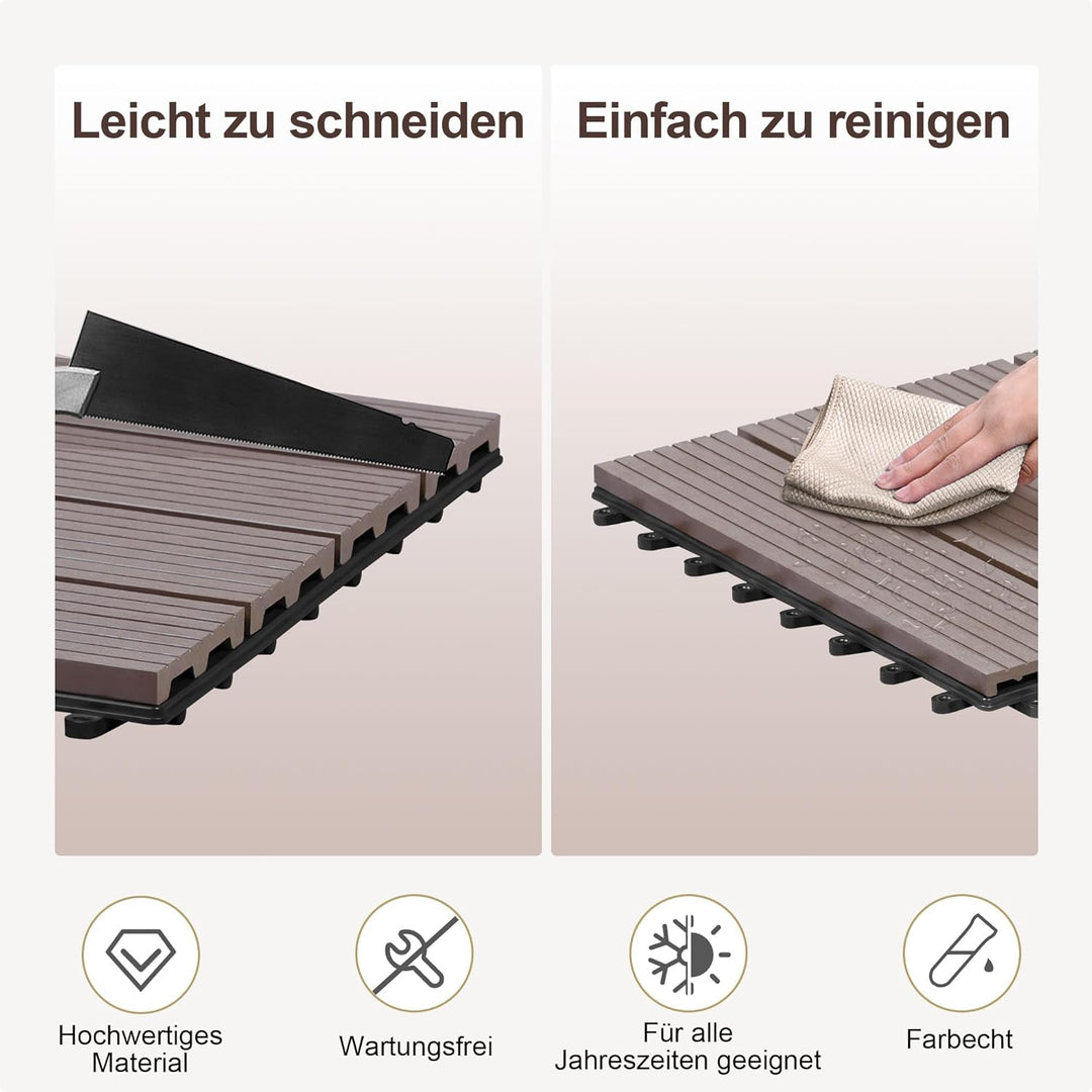 Laneetal WPC Fliesen 11er Set für 1 m², für Aussen Terrasse Balkon, Terrassenfliesen Klicksystem 30x