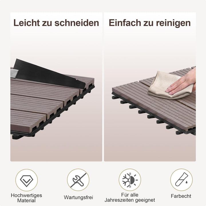 Laneetal WPC Fliesen 11er Set für 1 m², für Aussen Terrasse Balkon, Terrassenfliesen Klicksystem 30x