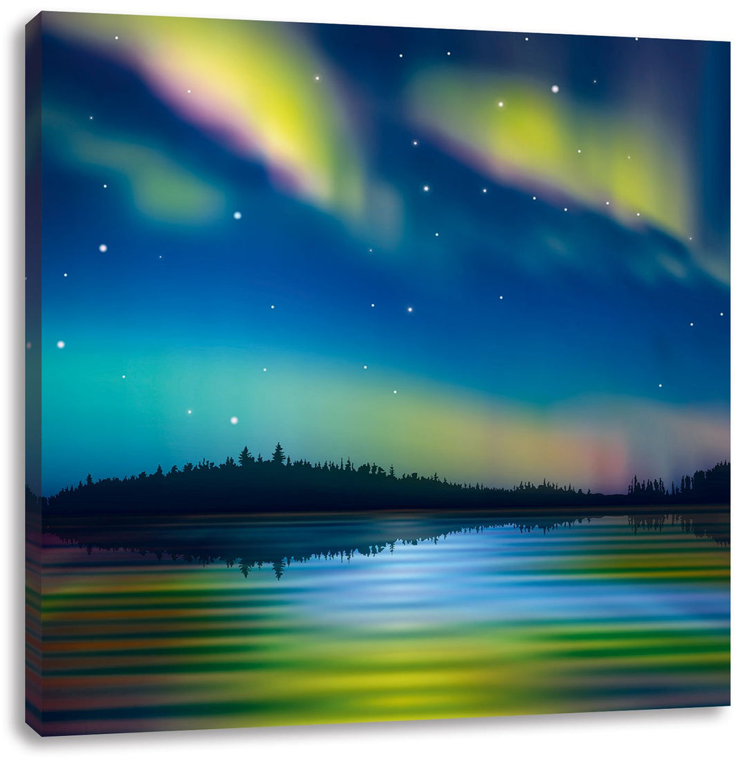 Polarlichter in Alaska, Format: 70x70 auf Leinwand, XXL riesige Bilder fertig gerahmt mit Keilrahmen