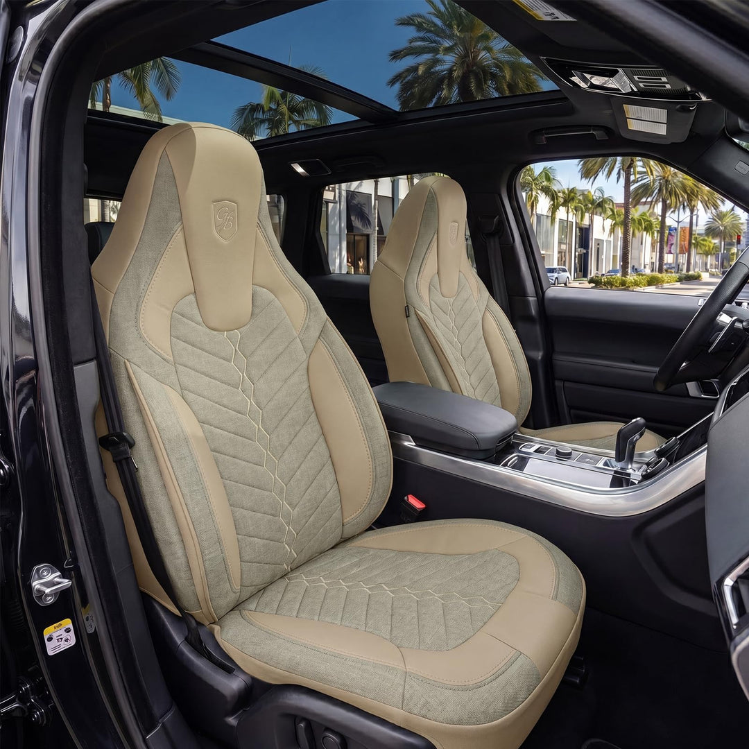 Autositzbezüge Universal für PKW & SUV – Premium Vordersitze Auto Sitzbezug aus Leinen, Beige, Airba