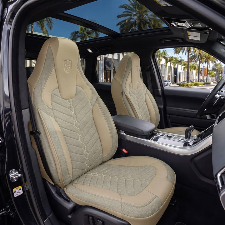 Autositzbezüge Universal für PKW & SUV – Premium Vordersitze Auto Sitzbezug aus Leinen, Beige, Airba