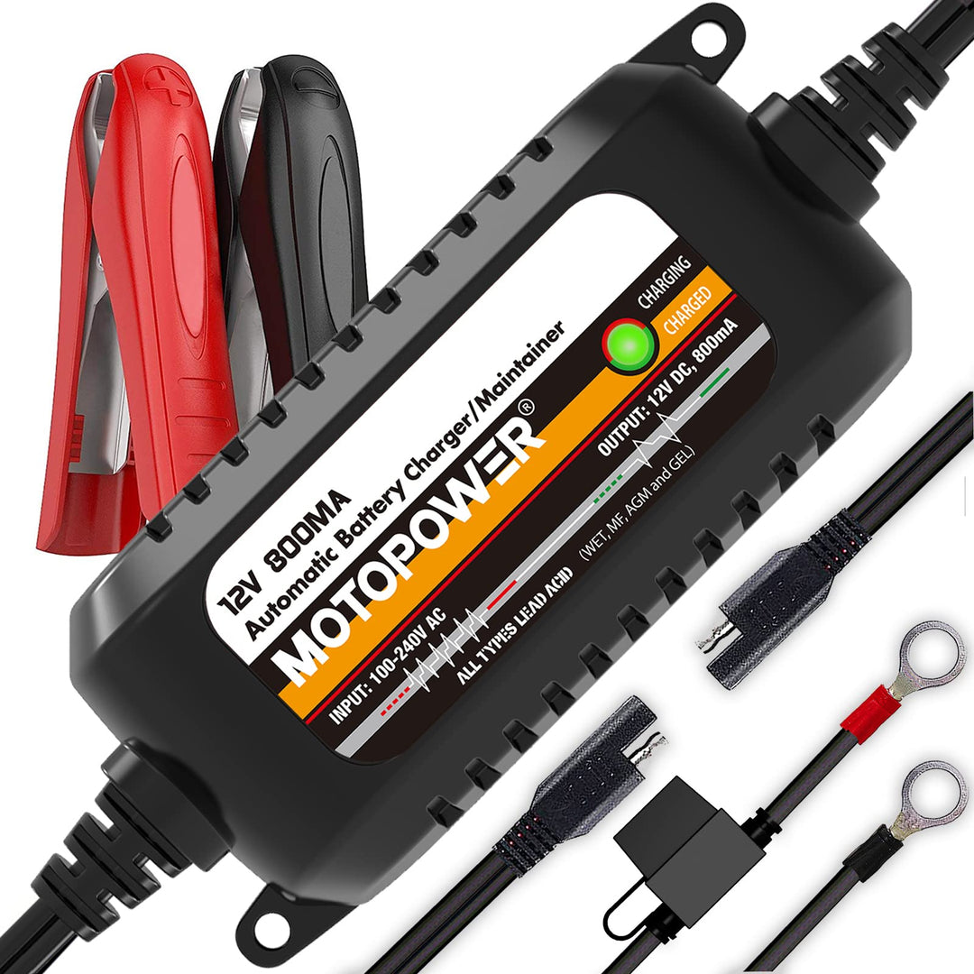 MOTOPOWER MP00205C 12V 800mA Automatisches Ladegerät/Maintainer für Autos, Motorräder, ATVs, Wohnmob