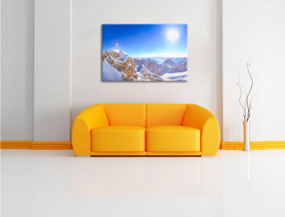 Pixxprint Zugspitze im Sonnenlicht als Leinwandbild/Grösse: 100x70 cm/Wandbild/Kunstdruck/fertig bes