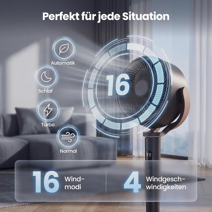JUMMICO DC Motor Standventilator Leise 20dB, 3D Luftzirkulator Oszillierend Ventilator, 30m Wurfweit