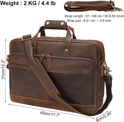 TIDING Laptoptasche Leder Herren 17 Zoll Laptop Aktentasche Business Tasche Arbeitstasche Vintage Ha