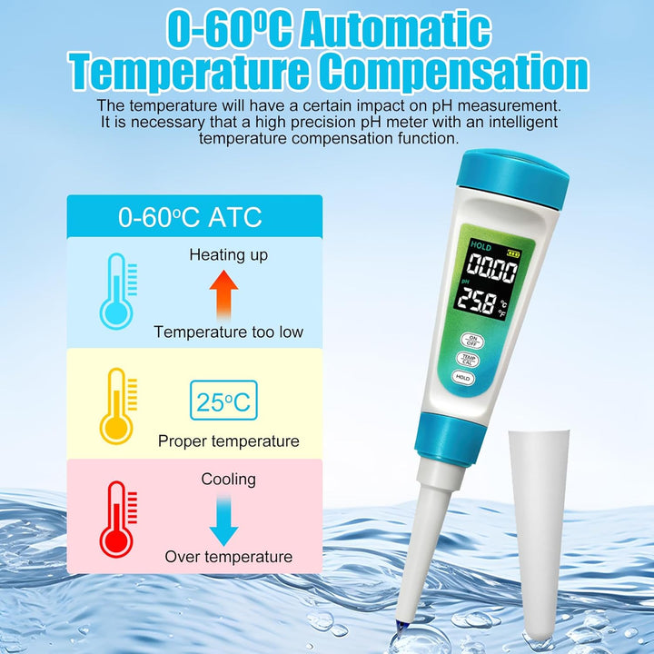 3T6B pH Messgerät für Lebensmittel, Digitales pH-Meter mit LCD ℃/℉ Display und ATC für Lösung, Wasse