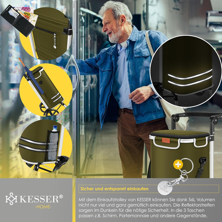 KESSER® Einkaufstrolley klappbar mit 56L Kapazität und belastbar bis 50kg | 3in1 Trolley Sackkarre &